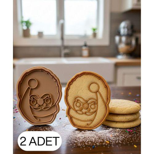 2Li Yuvarlak Çerçeveli Noel Baba Hamur Şekillendirici Kalıp Kurabiye ve Hamur Kesici Seti