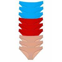 9 adet Süper Eko Set Likralı Kadın Slip Külot Kırmızı Ten Mavi