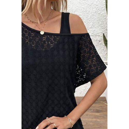 Kadın Askılı Yuvarlak Yaka Viskon Atlet Ve Yarasa Kollu Omuzdan Açık Dantel Bluz Ikili Takım