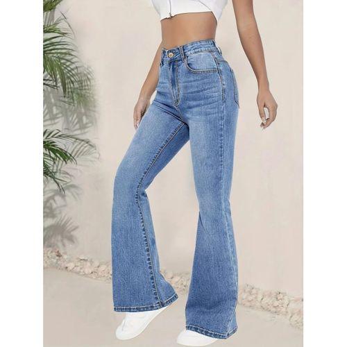 Kadın Yüksek Bel İspanyol Paça Kot Pantolon