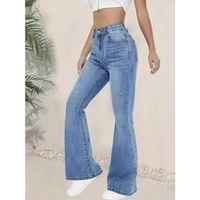 Kadın Yüksek Bel İspanyol Paça Kot Pantolon