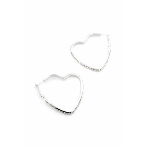 Taşlı Kalp Halka Küpe - Gümüş