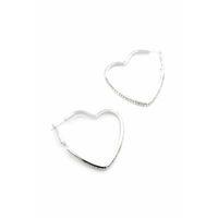 Taşlı Kalp Halka Küpe - Gümüş