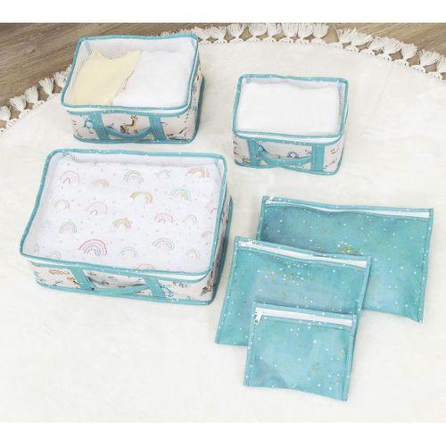 7'li Yenidoğan Hastane Çıkış Organizer Set - Bölmeli Bebek Bakım Çantası - 6 Parça Valiz İçi Düzenleyici (Mavi)