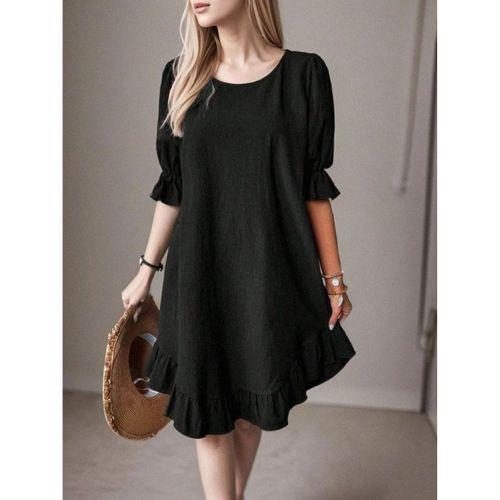 Kadın Kısa Kollu Kol Ve Eteği Volanlı Bisiklet Yaka Aerobin Elbise