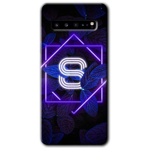 Galaxy S10 Plus Kılıf HD Desen Baskılı Arka Kapak - Dark Neon Yaprak S Harfi