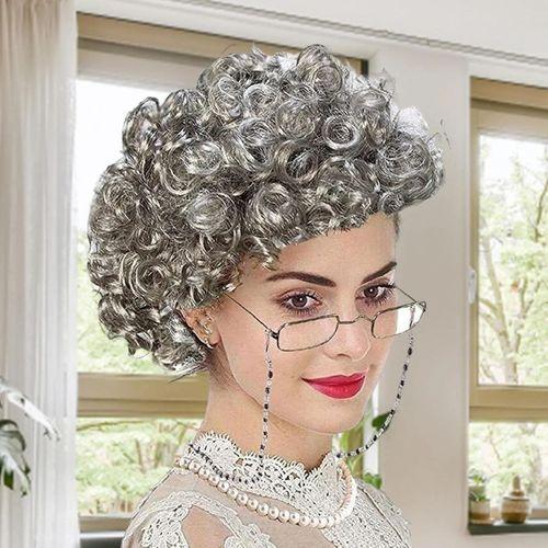 Gri Kıvırcık Büyükanne Peruğu Astarlı Model