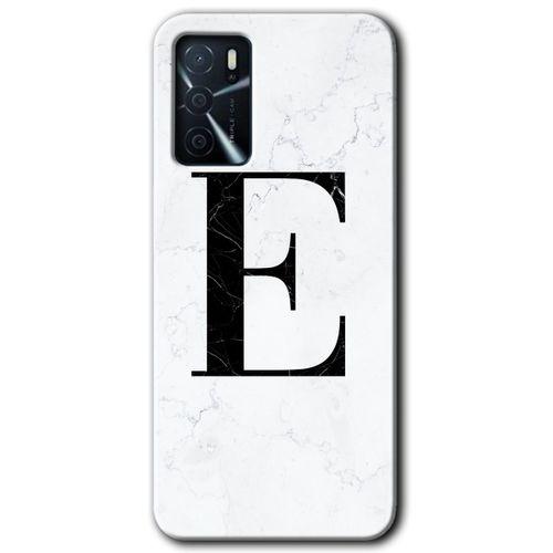 MRCİLETİSİM Oppo A16 Kılıf Baskılı Kapak - Beyaz Mermer Desenli E Harfi + 5D Tam Kaplayan Cam