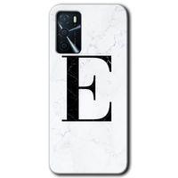 MRCİLETİSİM Oppo A16 Kılıf Baskılı Kapak - Beyaz Mermer Desenli E Harfi + 5D Tam Kaplayan Cam