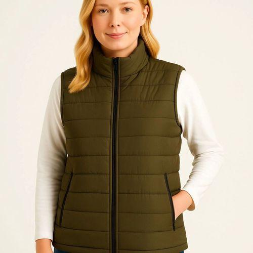 Şişme Fermuarlı Yelek Su Itici Kapitone Astarlı Kumaş Cepli Hafif Kışlık Spor Rahat Kalıp - Haki