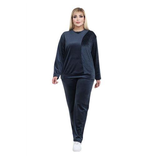 Melsay Butik Parlak Kadife Antrasit Yarım Garni Taşlı Kadın Eşofman Takımı