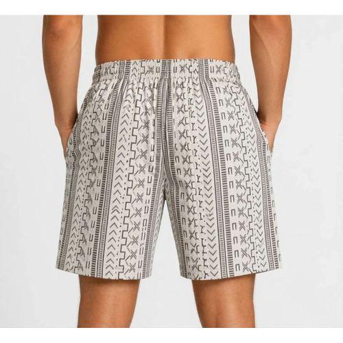 Erkek Dokuma Şort Etnik Desenli Lastikli Bağcıklı Bel Cepli Yazlık Rahat - Bej