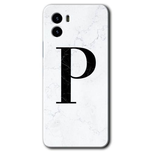 Potkal Hediye Fabrikası Vivo Y15s Kılıf HD Desen Baskılı Arka Kapak - Beyaz Mermer Desenli P Harfi