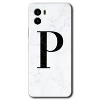 Potkal Hediye Fabrikası Vivo Y15s Kılıf HD Desen Baskılı Arka Kapak - Beyaz Mermer Desenli P Harfi