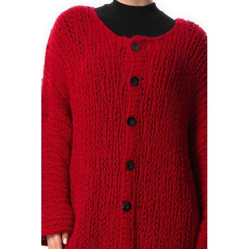 Uzun Kol Şehrazat Düğme Detaylı Sonbahar ve Kışlık Uzun Triko Hırka Kırmızı Krmz