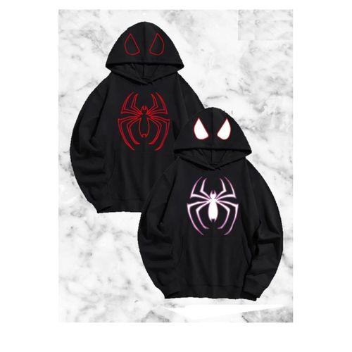 Örümcek Baskılı Sevgili Çift Kombini Kapüşonlu Sweatshirt - Hodie - Siyah