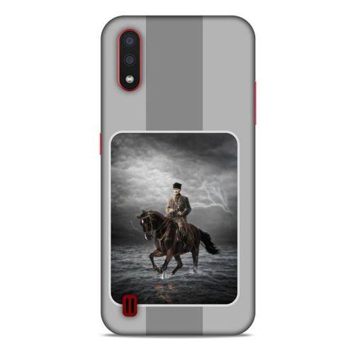 Samsung Galaxy A01 Kılıf Atatürk (39) Liquid Crystal Kılıf Gri Şerit