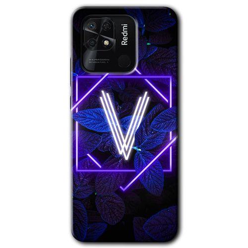 Potkal Hediye Fabrikası Xiaomi Redmi 10C Kılıf HD Desen Baskılı Arka Kapak - Dark Neon Yaprak V Harfi