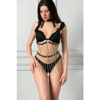 Siyah Deri Zincirli Harness Takım - Brf504