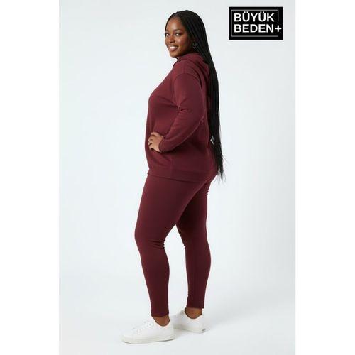 Kadın Büyük Beden Kapşonlu ince Sweatshirt SPR24BSWK57