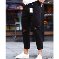 Erkek Siyah Dizi Yırtık Boyfriend Jean