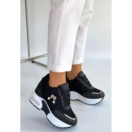 Wody Siyah Cilt Simli Bağcıklı Spor Ayakkabı