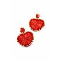 Kalp Boncuk Küpe - Kırmızı