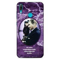 Huawei Y7 2019 Kılıf Atatürk (10) Full Koruma Kılıfı Mor