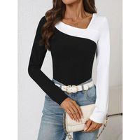 Kadın Uzun Kollu Geometrik Yaka Detaylı çift Renkli Viskon Bluz