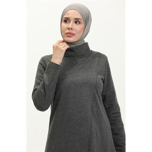 Kruvaze Balıkçı Yaka Sade Basic Uzun Tunik Panolon İkili Takım - 03043.017 - Antrasit