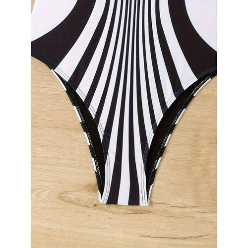 Kadın Yuvarlak Yaka Askılı Zebra Desen Baskılı Dalgıç Mayo