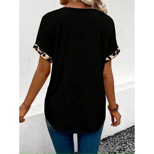 Kadın Kısa Kollu V Leopar Yakalı Viskon Bluz