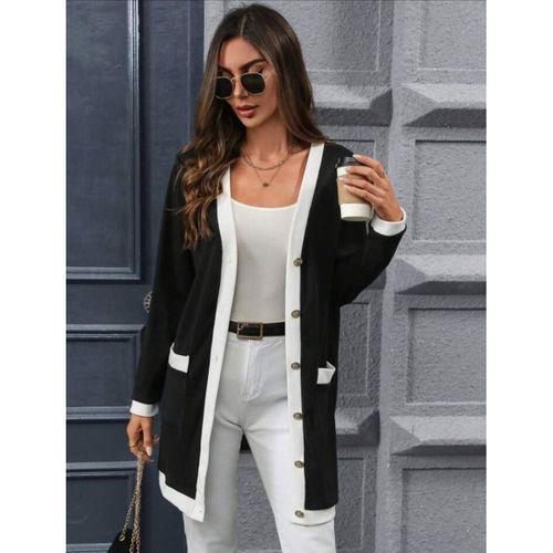 Kadın Uzun Kollu Cepli önden Düğmeli Uzun Modal Ceket Hırka