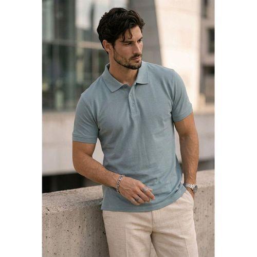 Orlando Polo Yaka Pike Kumaş Relaxed Fit Basic Düğmeli Relaxed Fit Erkek T-Shirt - Açık Mavi
