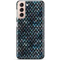 Samsung Galaxy S21 Kılıf Dragons (10) Full Koruma Kılıfı Ejderha Skin Mavi Beyaz