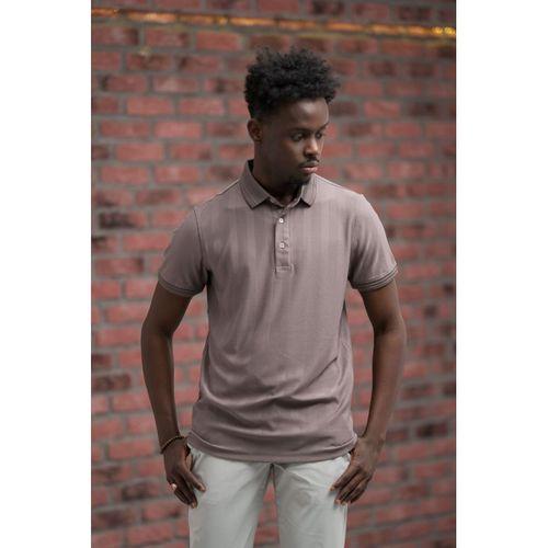 Regular Fit Likralı Kendinden Çizgili Polo Yaka T-Shirt