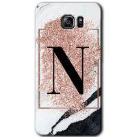 Galaxy Note 5 Kılıf HD Desen Baskılı Arka Kapak - Pembe Mermer Desenli N Harfi + Kırılmaz Cam