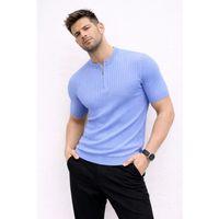 Erkek Kısa Kol Fitilli Triko T-Shirt Yazlık Hakim Yaka Tişört - Bebek Mavisi
