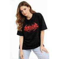 Baskılı T-Shirt Yazlık Kısa Kol Bisiklet Yaka Rahat Kalıp Tişört - Siyah