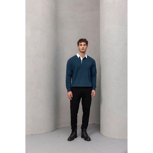 Luis Polo Yaka Selanik Örme Kumaş Erkek Sweatshirt - İndigo