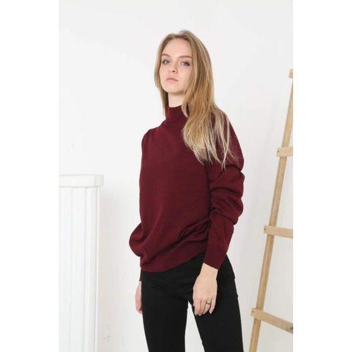 Yarım Boğaz Triko Kazak Yumuşak Dokulu Pamuklu Ince Dokuma, Uzun Kollu Rahat Regular Kalıp - Bordo