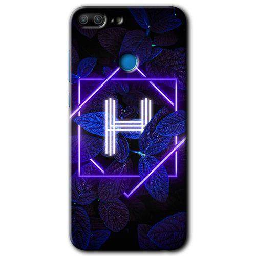 Potkal Hediye Fabrikası Honor 9 Lite Kılıf HD Desen Baskılı Arka Kapak - Dark Neon Yaprak H Harfi