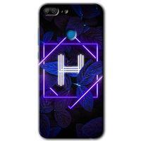 Potkal Hediye Fabrikası Honor 9 Lite Kılıf HD Desen Baskılı Arka Kapak - Dark Neon Yaprak H Harfi