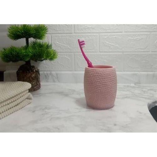 2 Adet Diş Fırçalık,Macunluk Pembe Petek Desenli Poliresin 8X8X10Cm 400Ml Banyo Seti