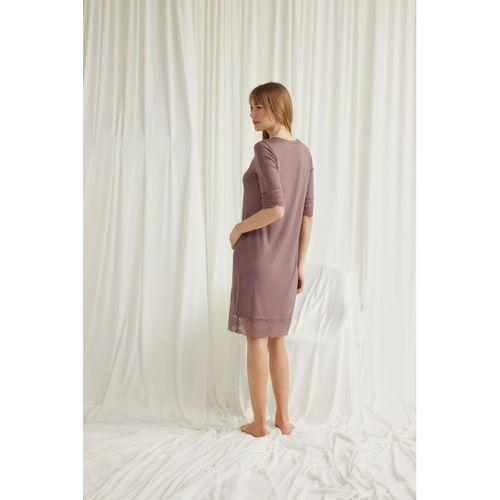 Dantel Detaylı Kısa Kollu Ve Önü Düğmeli Gecelik