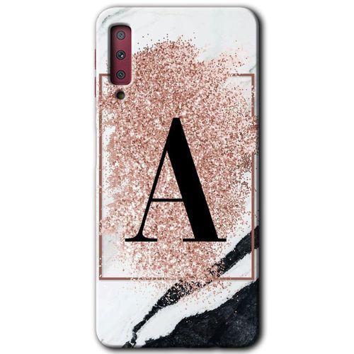 Galaxy A7 2018 Kılıf HD Desen Baskılı Arka Kapak - Pembe Mermer Desenli A Harfi + Kırılmaz Cam