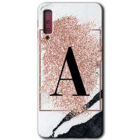 Galaxy A7 2018 Kılıf HD Desen Baskılı Arka Kapak - Pembe Mermer Desenli A Harfi + Kırılmaz Cam