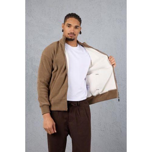 Ron Selanik Örme İçi Peluş Çift Fermuarlı Sweatshirt Vizon - Milos Kaşe Kumaş Jogger Pantolon Kahve