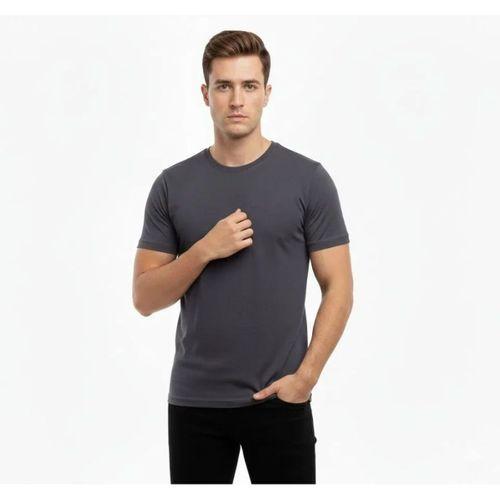 Erkek T-Shirt Bisiklet Yaka Slim Fit Dar Kesim Likralı Tişört Günlük Basic Body - Füme