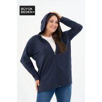 Kadın Tunik Büyük Beden Fermuarlı Kapşonlu Sweat Hırka SPR26BTK955